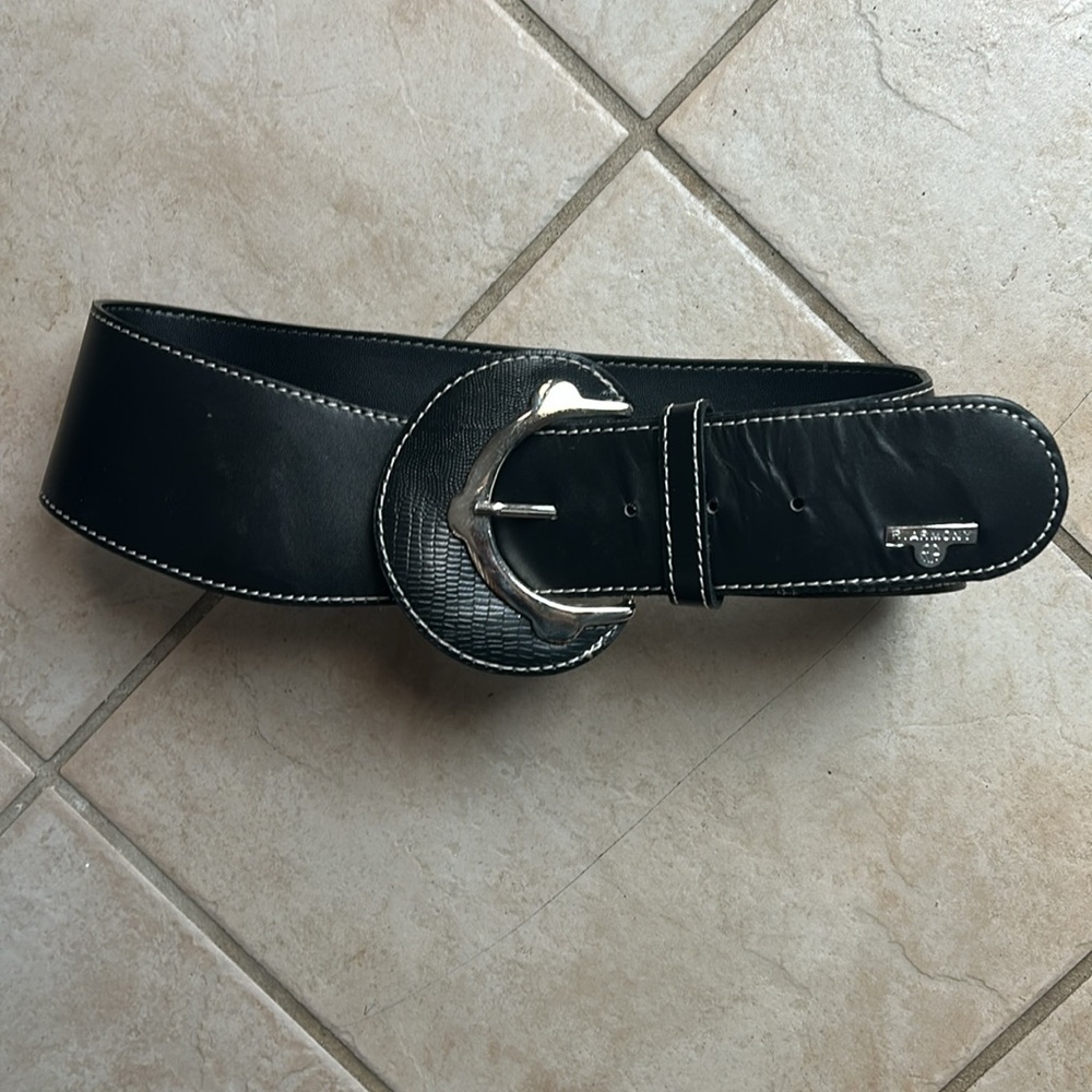 Black Leather Large Buckle Belt